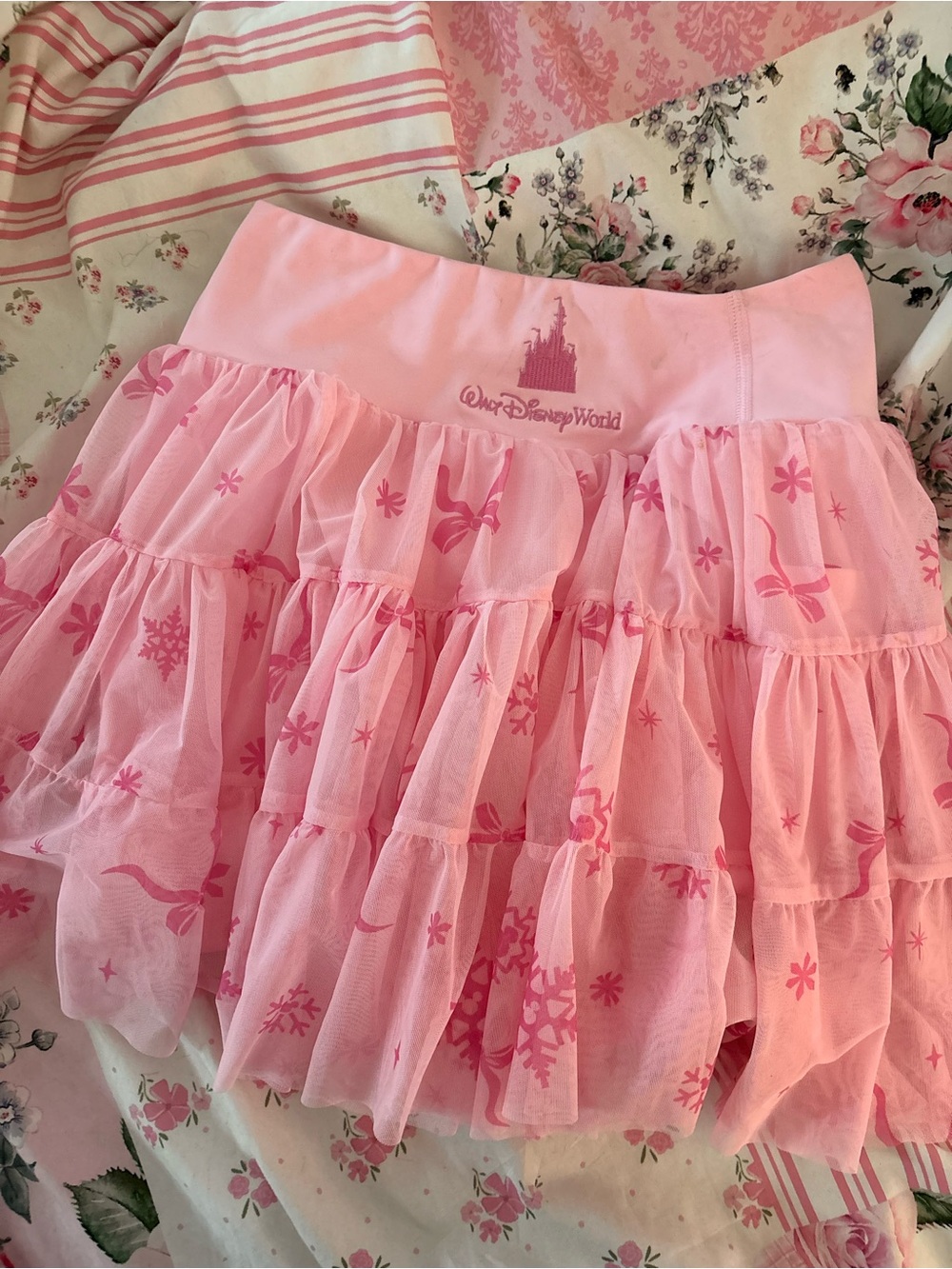 Disney Light Pink Tiered Tulle Skirt with Castle Logo - Picture 1 of 4